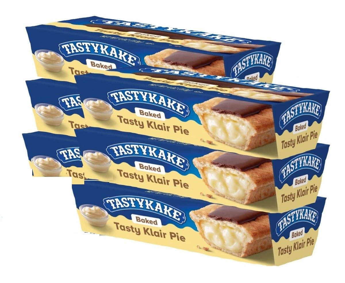 Tastykake Klair Pies 6-Pack: Chocolate-Coated Vanilla Cream Filled Baked Snack Cakes for On-the-Go Indulgence