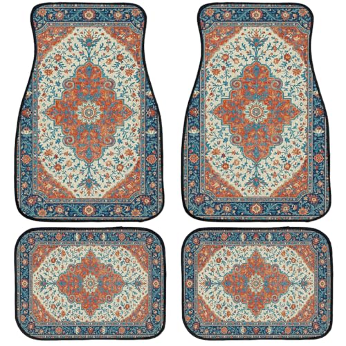 Vintage Carpet Car Floor Mats Floral Blue Red Carpet Front Rear Carpets Mat Decorative Car Floor Carpets Non-Slip Auto Car Accessories Universal Fit Car Accessories for Truck