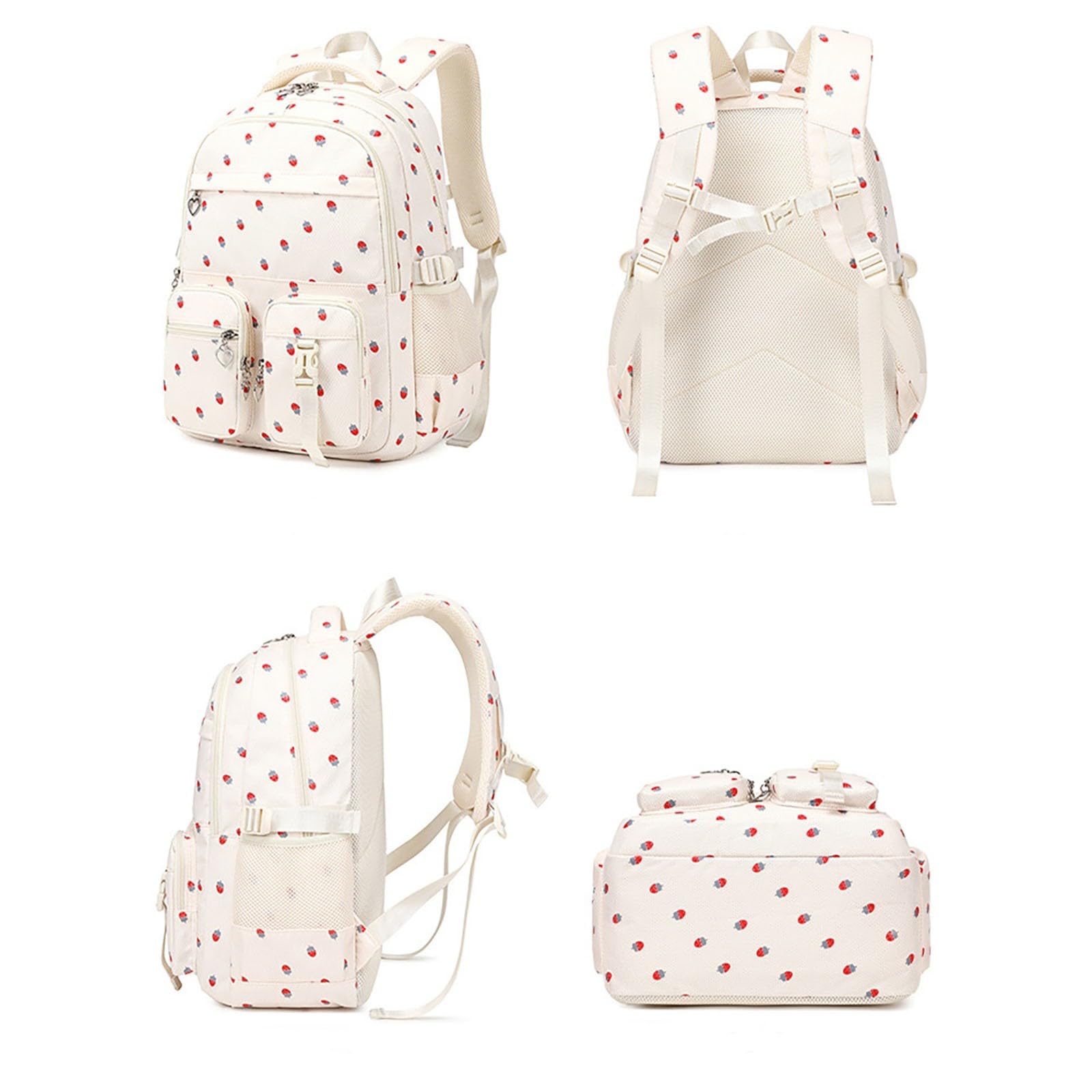Générique Sac à dos scolaire léger grande capacité primaire collège lycée filles garçons (Beige, One Size)