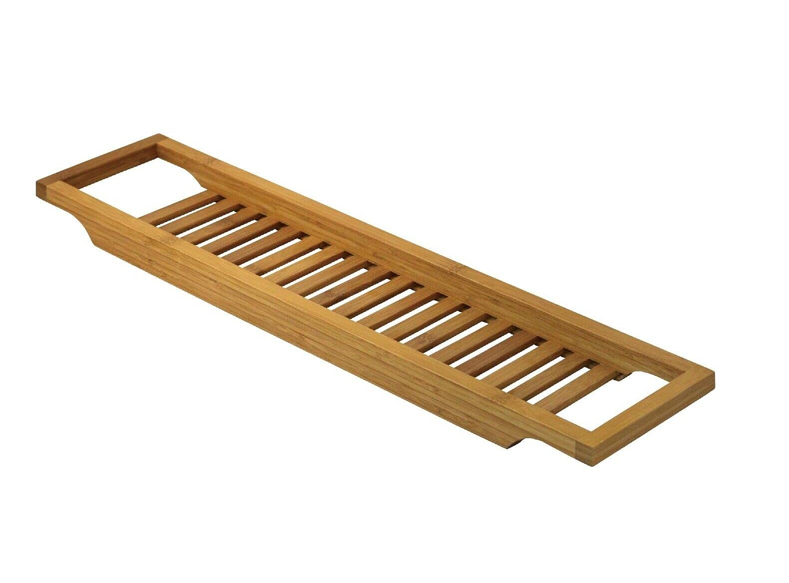 Optimal Products Bamboo Wood Bath Tub Rack Bathroom Shelf Tidy Tray Storage Caddy Organiser Boxed Sleves (Bamboo)