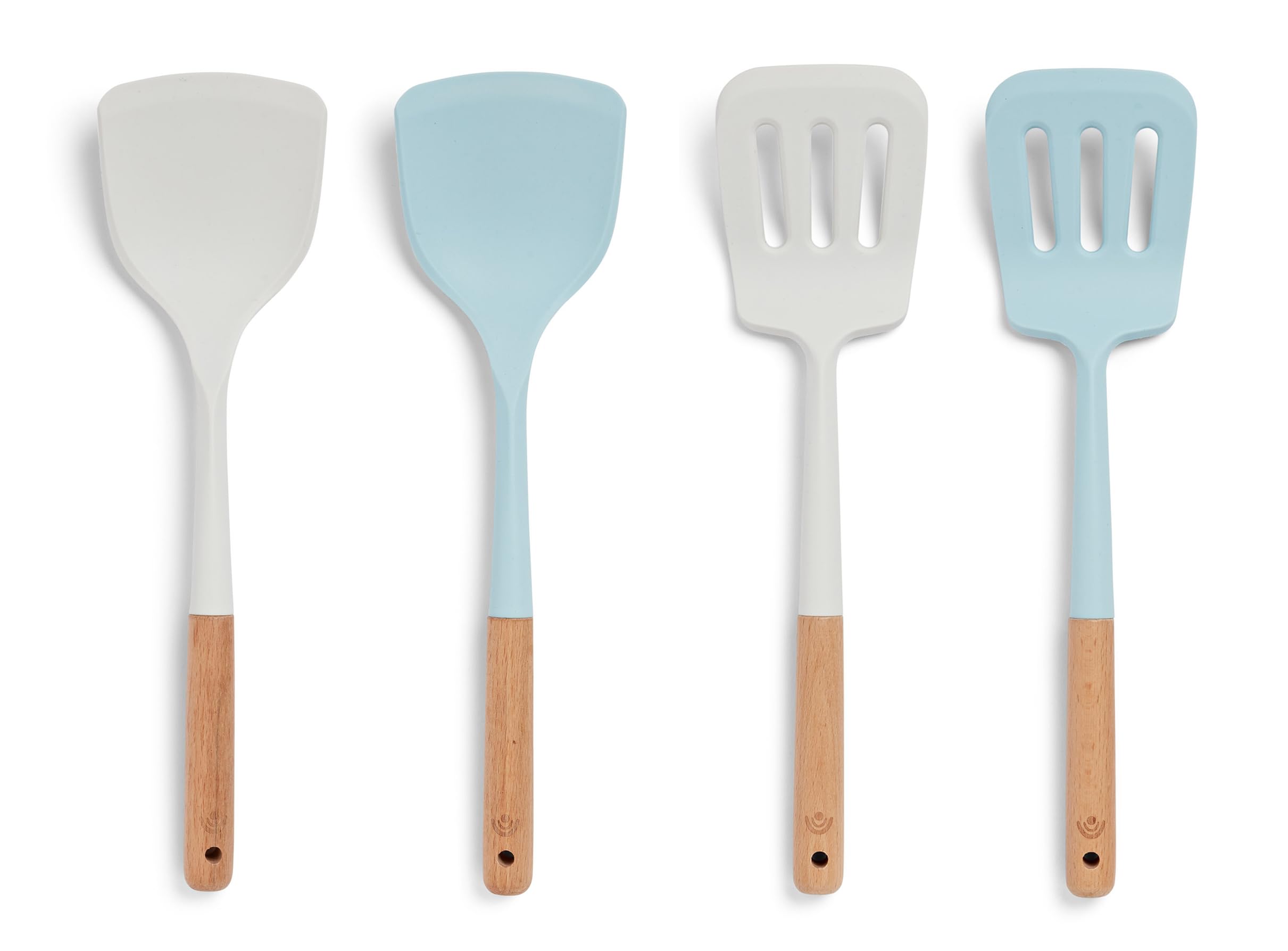 Yum Asia Premium Turner Spatula with Beech Wood Handle and Premium Silicone (Ice White, Slotted Turner Spatula) - Image 2