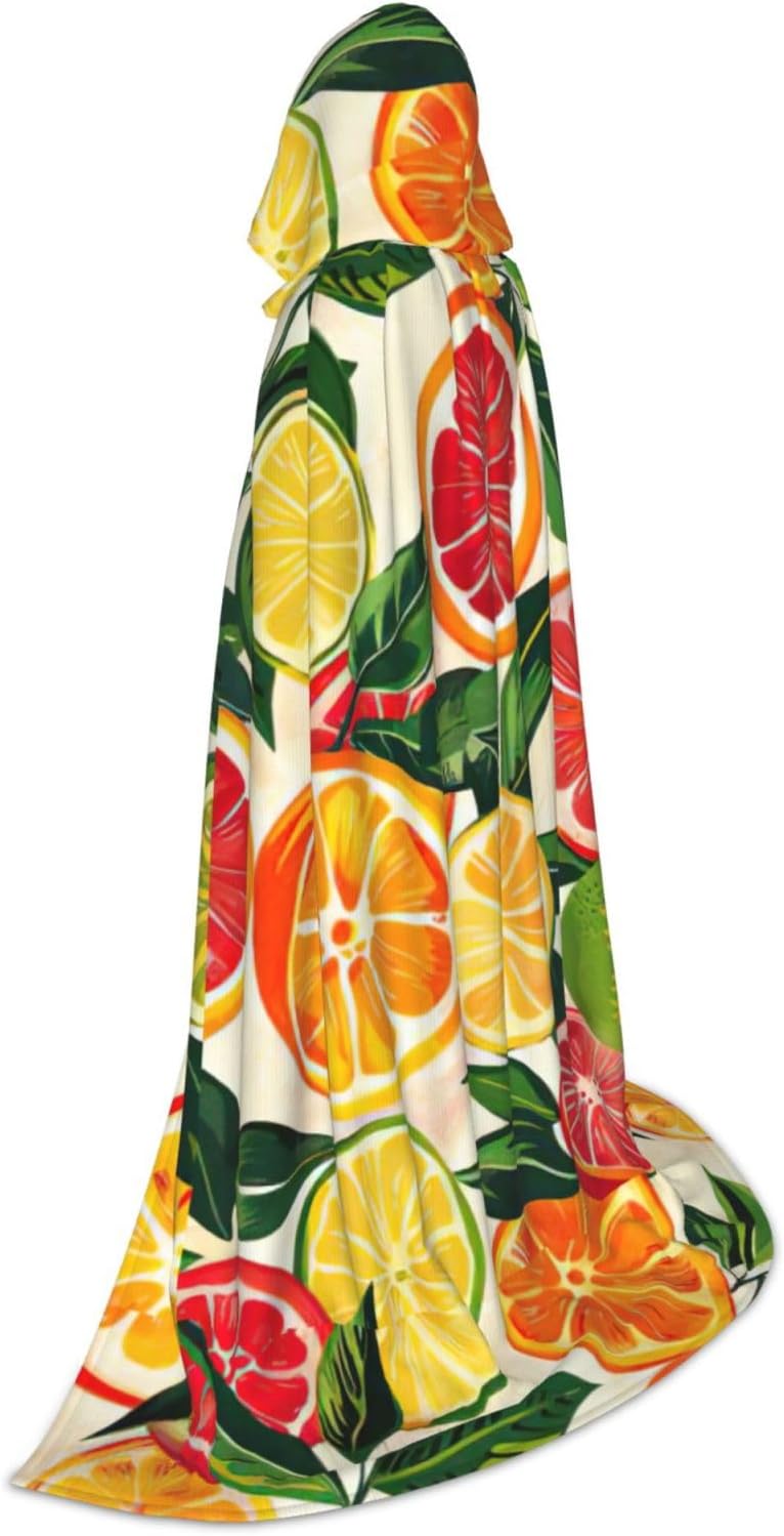 シトラスフルーツ柄プリントハロウィンフード付きケープコスプレケープ&amp;魔女マント-ユニハロウィンフード付きマント