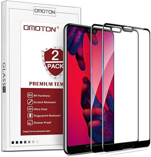 OMOTON Pezzi Compatibile con Huawei P20 PRO Pellicola Protettiva Vetro Temperato Full Coverage Durezza Anti-Graffi Nessuna Bolla Nero