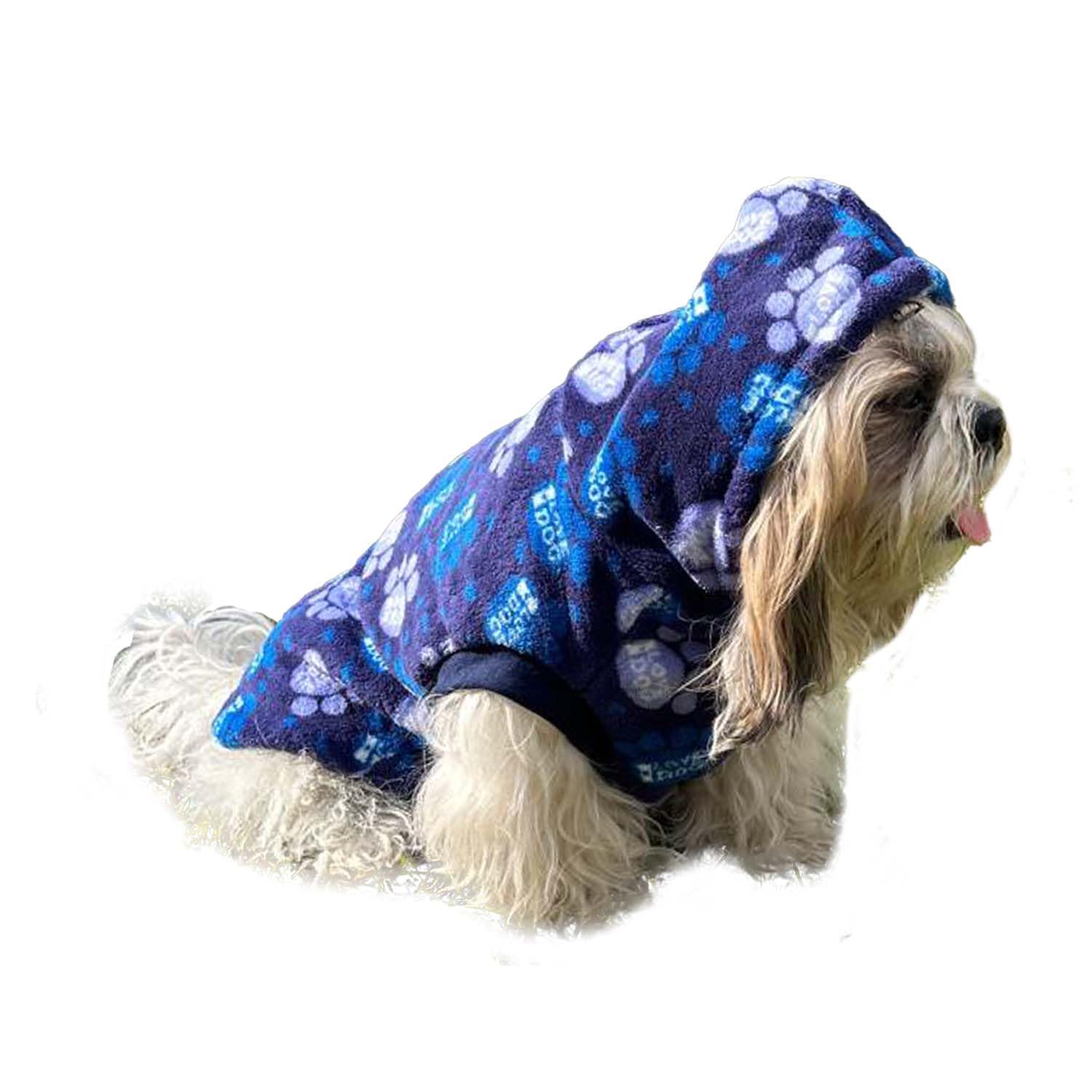 Lulala Dog Hoodie Fuzzy Dog Sweater with Leash Hole - Small Dog and Cat Clothes Warm Soft Cozy Hooded Sweatshirt for Winter. (Blue-8Inch)