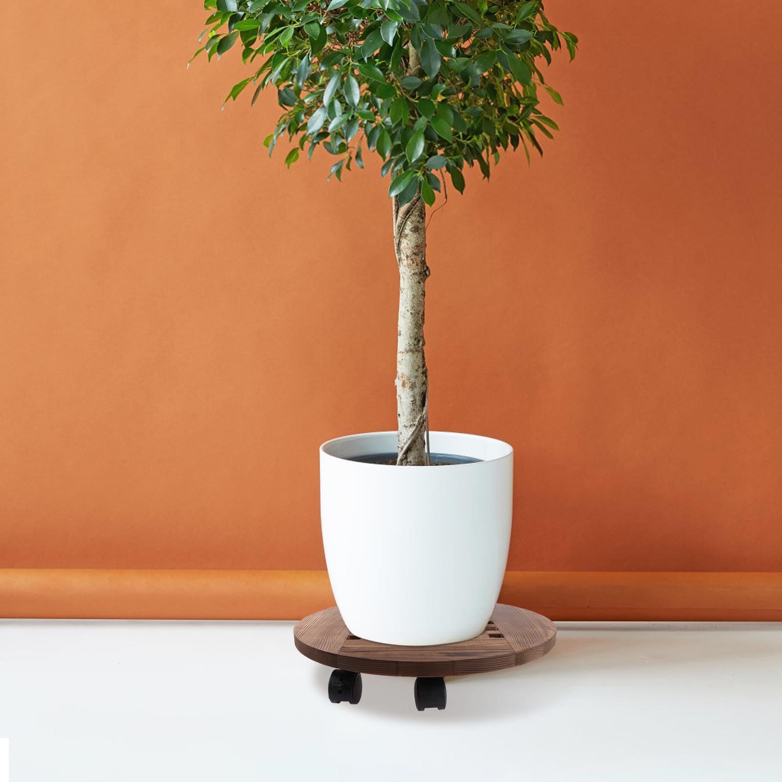Uonlytech Vassoio Rotondo in Legno per Vaso e Fiori, Robusto e Decorativo