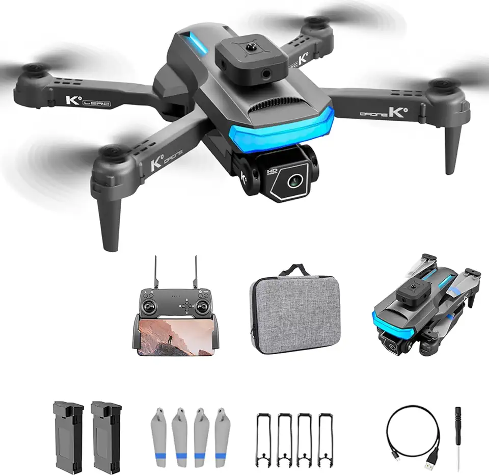Drone com Câmera 4K, Profissional Drone Fpv, Mini Controle Remoto DroneQuadricóptero com Bolsa De Transporte, 2 Baterias 3.7V 1800mAh, Drones e Acessórios (XT5)