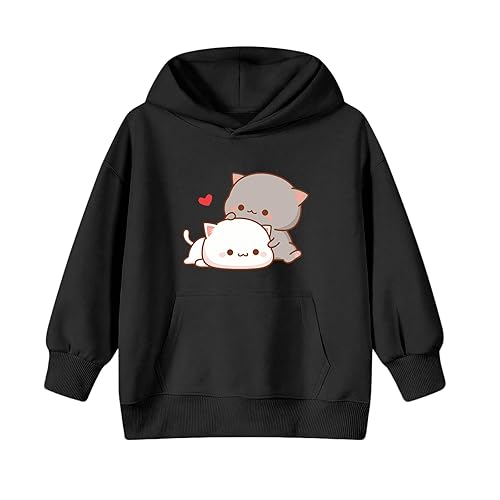 KEEVICI Cute Cat Hoodie For Girls Kawaii Graphic Sweatshirt Kids