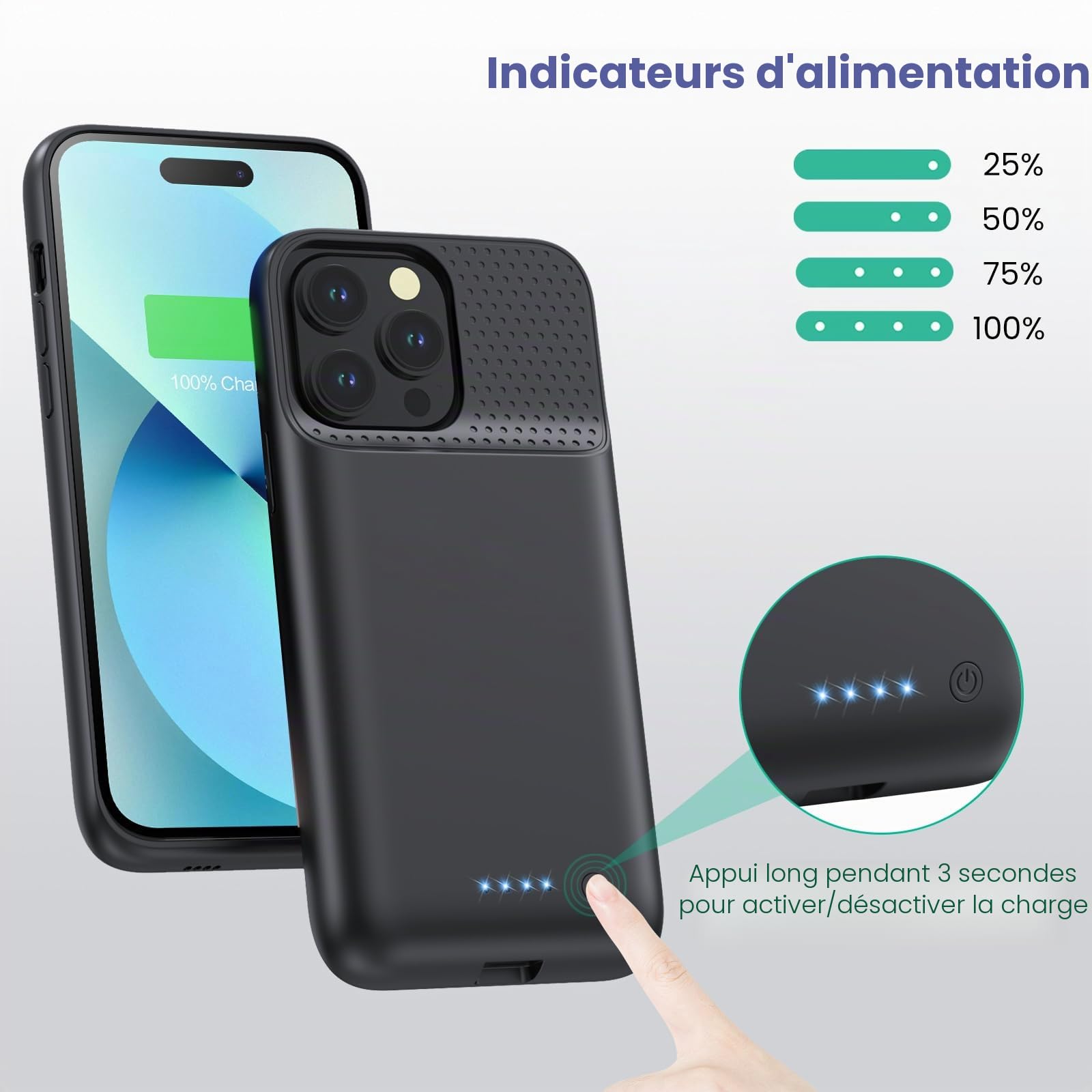 Coque de Batterie pour iPhone 12 Pro Max/13 Pro Max/14 Pro Max/14 Plus [8600 mAh] Batterie Rechargeable - Chargeur de Batterie Portable - Batterie puissante pour iPhone - Noir