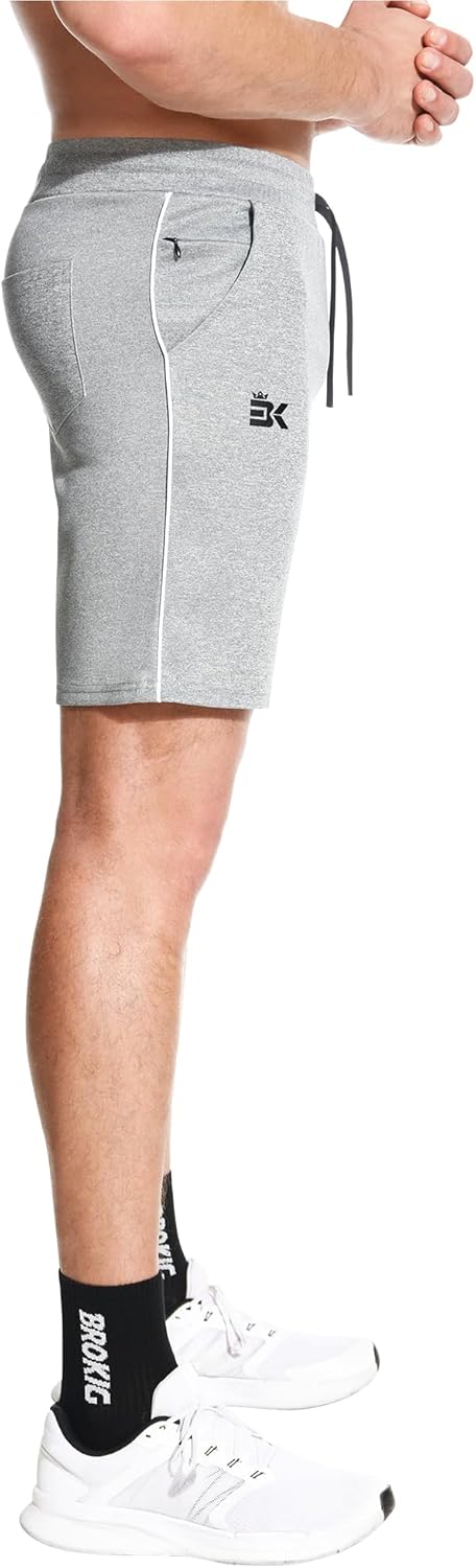 BROKIG Mens Inzip Long Gym Workout Shorts,7 inch Lounge Casual Short Basketball Sweat Athletic Shorts with Zipper Pocket