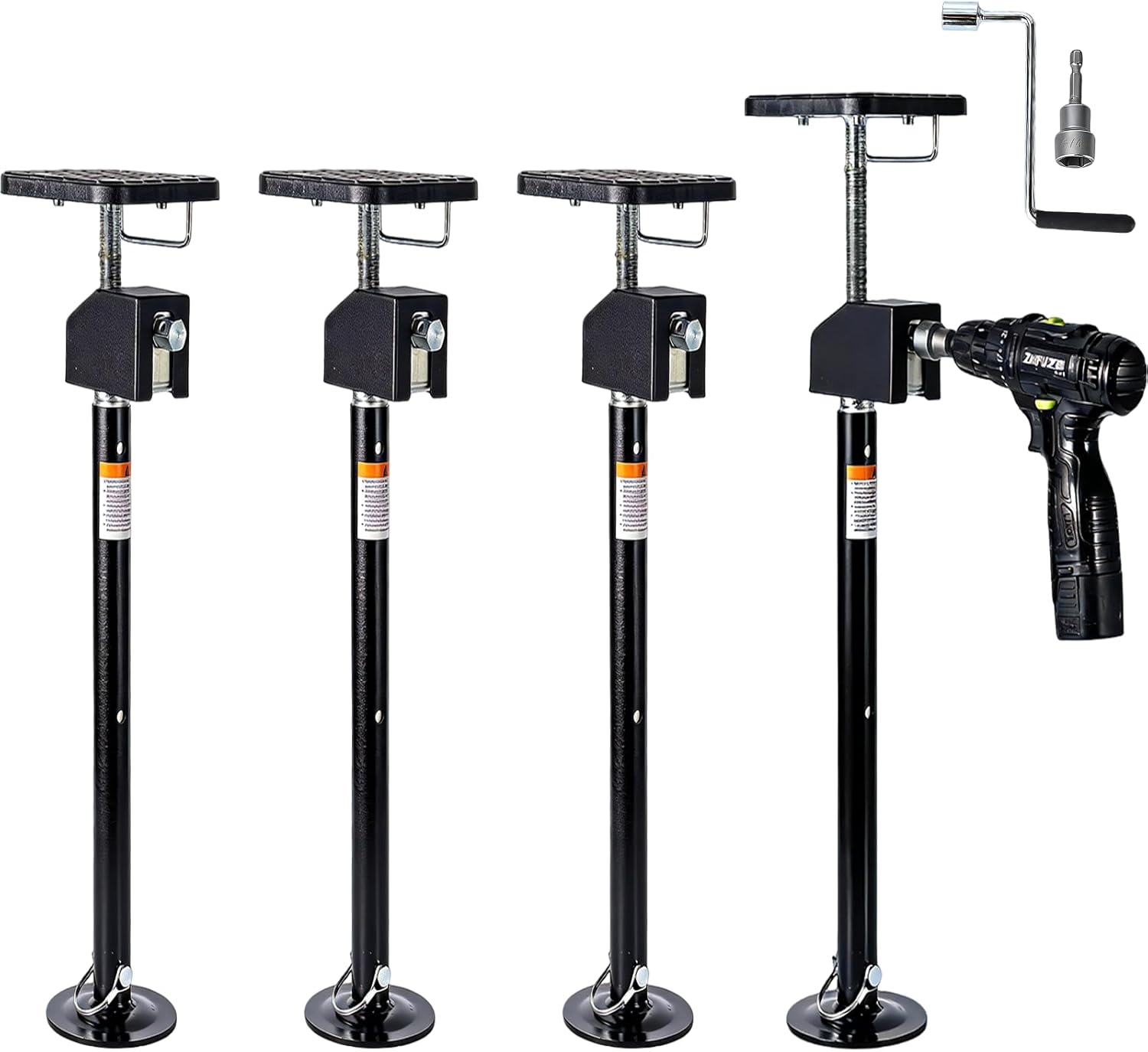 Garvee 4 Pack RV Slide Out Supports Jack with a Flat Top Support Block, RV Stabilizer Jacks Supports Up to 20,000lbs, 21"-49" Quick-Lift Adjustable - Drill & Hand Crank Compatible for Campers & RVs