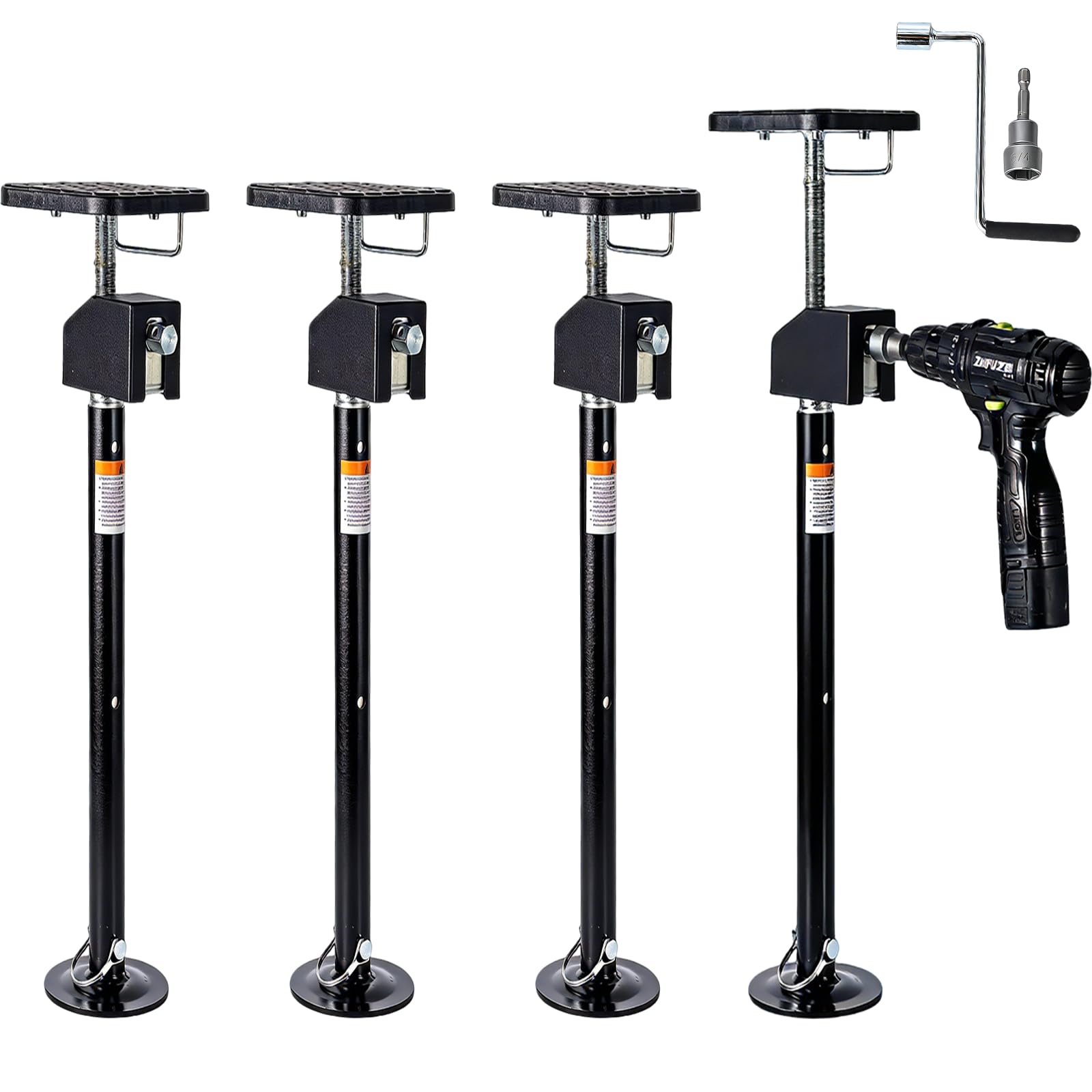 Garvee 4 Pack RV Slide Out Supports Jack with a Flat Top Support Block, RV Stabilizer Jacks Supports Up to 20,000lbs, 21"-49" Quick-Lift Adjustable - Drill &amp; Hand Crank Compatible for Campers &amp; RVs