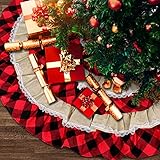 🎄 【Fácil de Instalar】 La parte posterior de la falda del árbol de Navidad está cerrada con una cinta de velcro, que se puede fijar rápidamente a la parte inferior del árbol de Navidad. La instalación es sencilla y rápida. Y puedes poner todas tus decoraciones o regalos favoritos en la falda del árbol con hermosos bordes de encaje de loto.