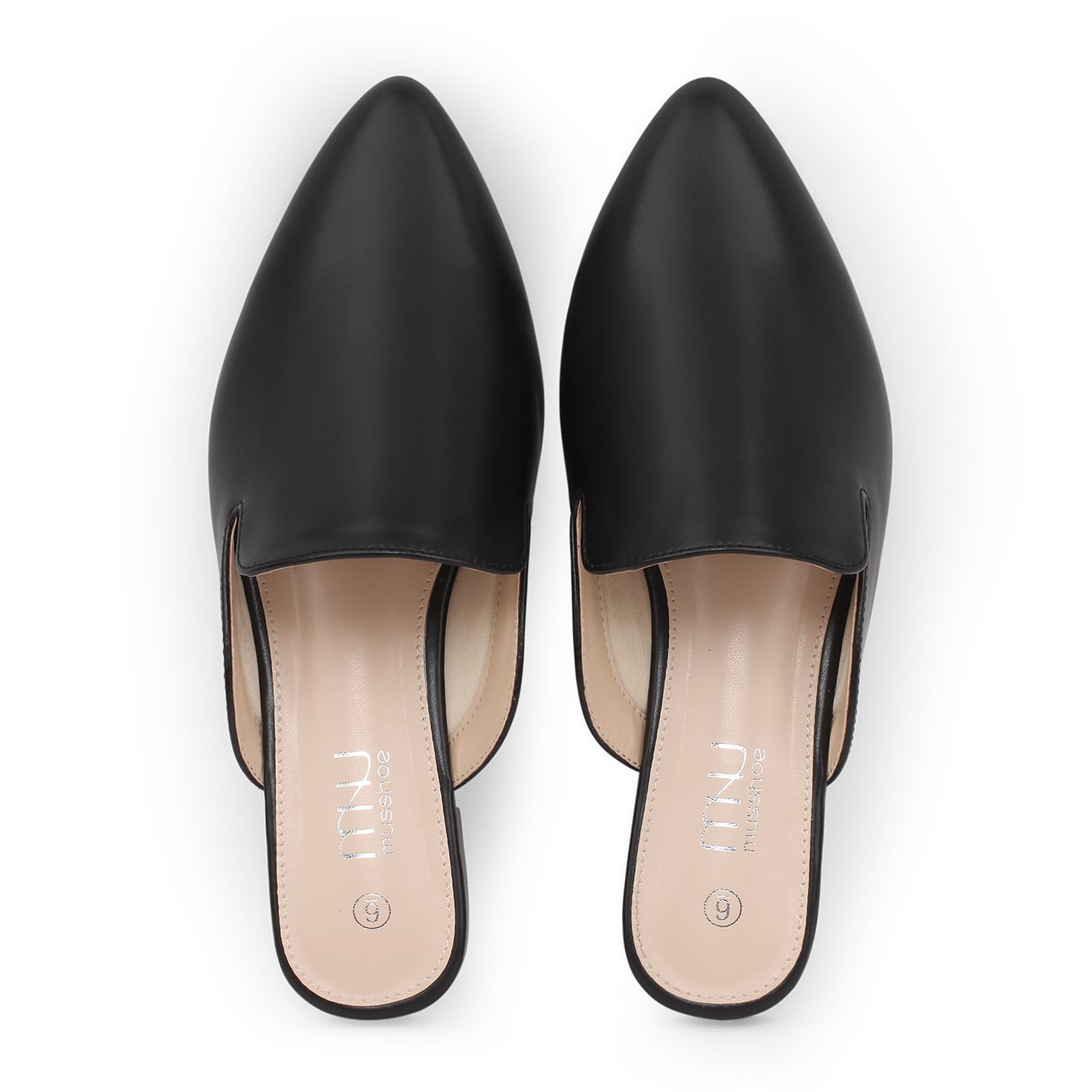 MUSSHOE Women’s Pointed Toe Mule Flats: Comfortable Lightweight Slip On Backless Loafers with Memory Foam for Office Work &amp; Dressy Casual Wear