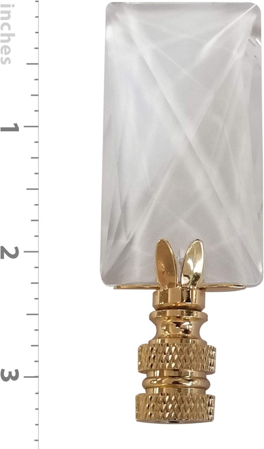 Royal Designs Oblong Rectangle 1.25" Lamp Finial, Clear Faceted Crystal, Polished Brass Base, Set of 2