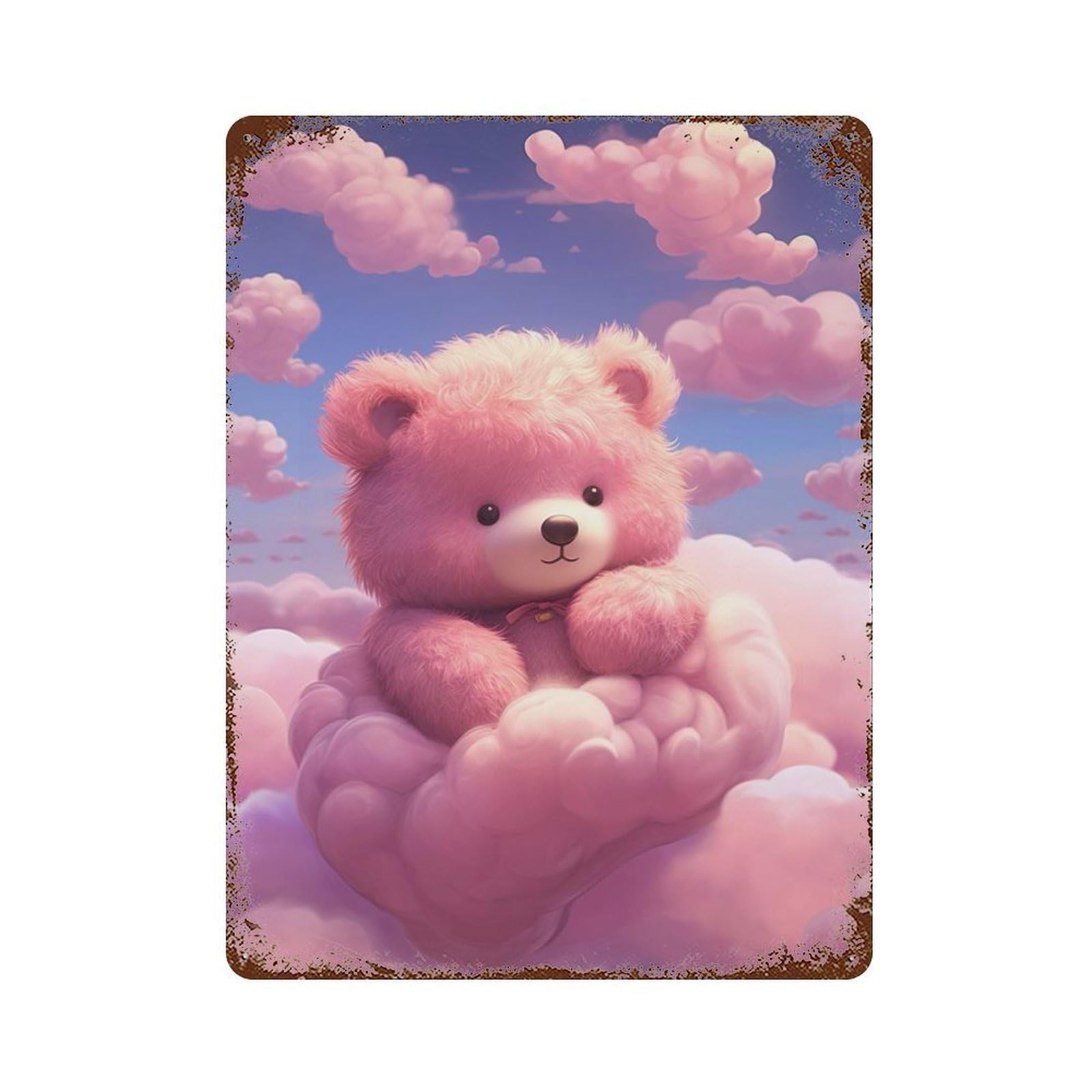 Teddy In Dreamland Aged Metal Wall Plaque 15.7"x11.8", Ideal for Garage, Bar And Workshop Decor