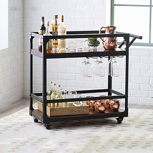 2-Tier Serving Trolley with Wheels, Black