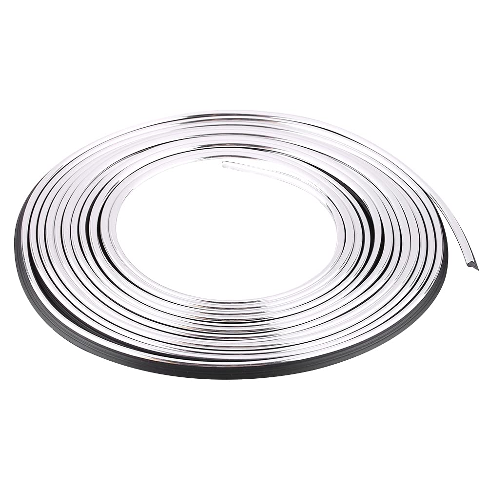 Decorative Strip for Cars, Keenso 5M/16.4ft DIY Car Silver Trim Interior Exterior Trim Strips line Stickers Flexible Strip for Car Door (Silver)