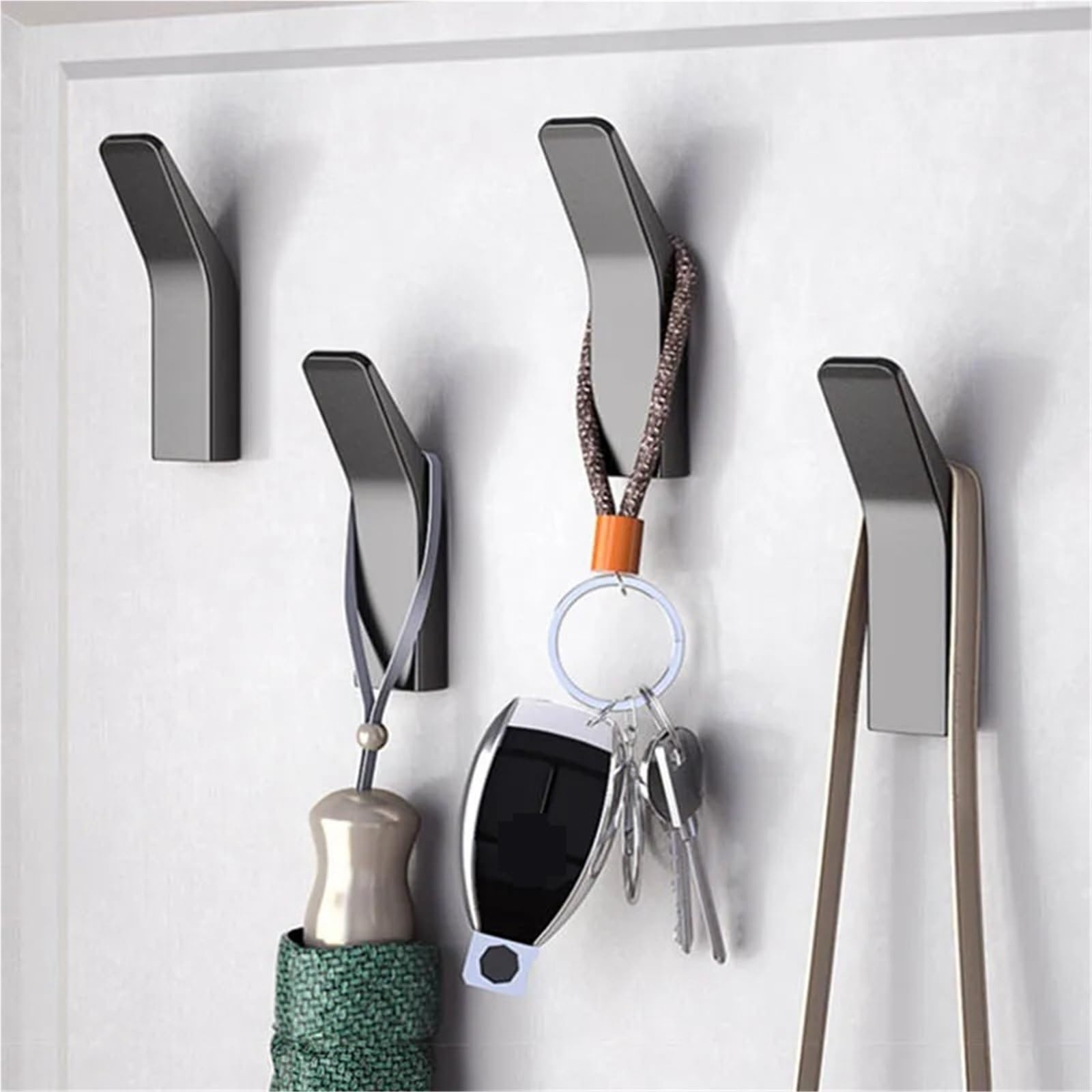 Gancho Adhesivo Ganchos for toallas en blanco y negro sin perforaciones for baño, bata, ropa, abrigo, llaves, bolsos, accesorios de cocina sala estar(Black-3pcs)