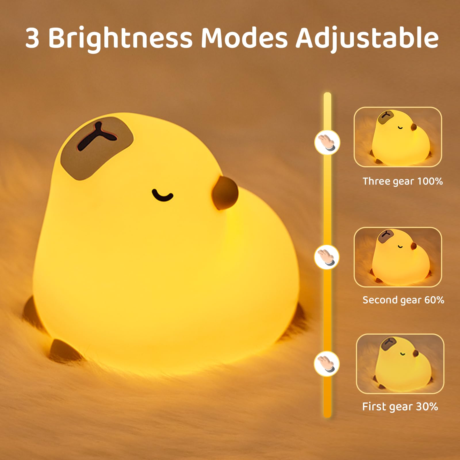 Refluxe Capybara Night Light, Silicone Rechargeable Animal LED Touch Lamp, Bedside Lamp - Image 4