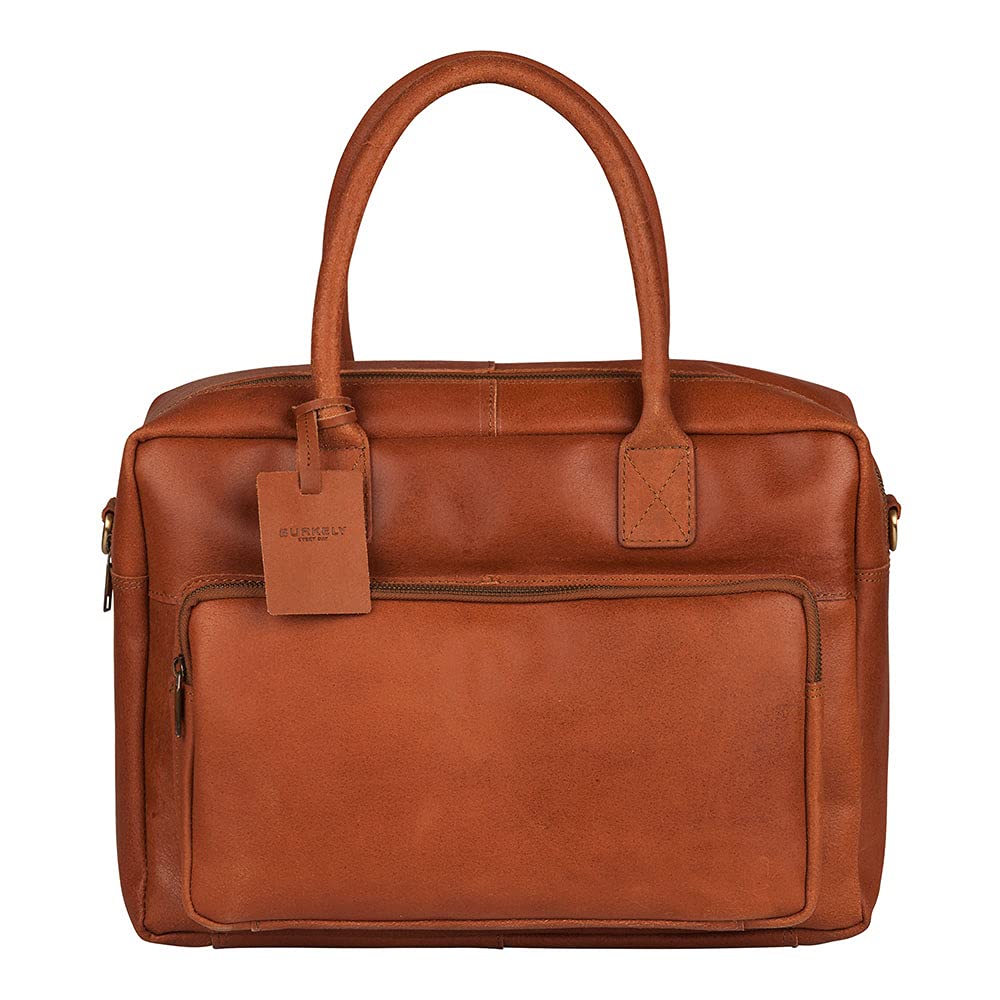 Bolsa de ordenador de cuero marrón cognac con compartimento para portátil 14" 5