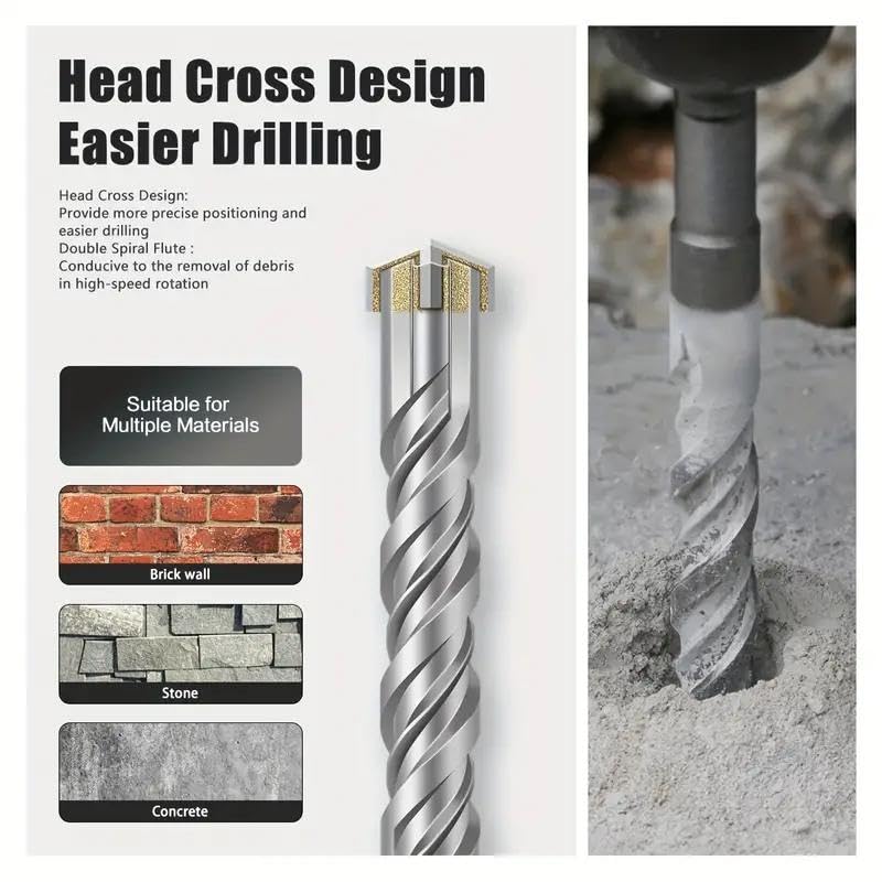 SDS Plus Masonry Drill Bit Set 6 Piece Set with Carbide Tip Spiral Flute Design Ideal for Concrete Drilling SDS Plus Bits Brocas para Concreto Durable and High Performance Tools