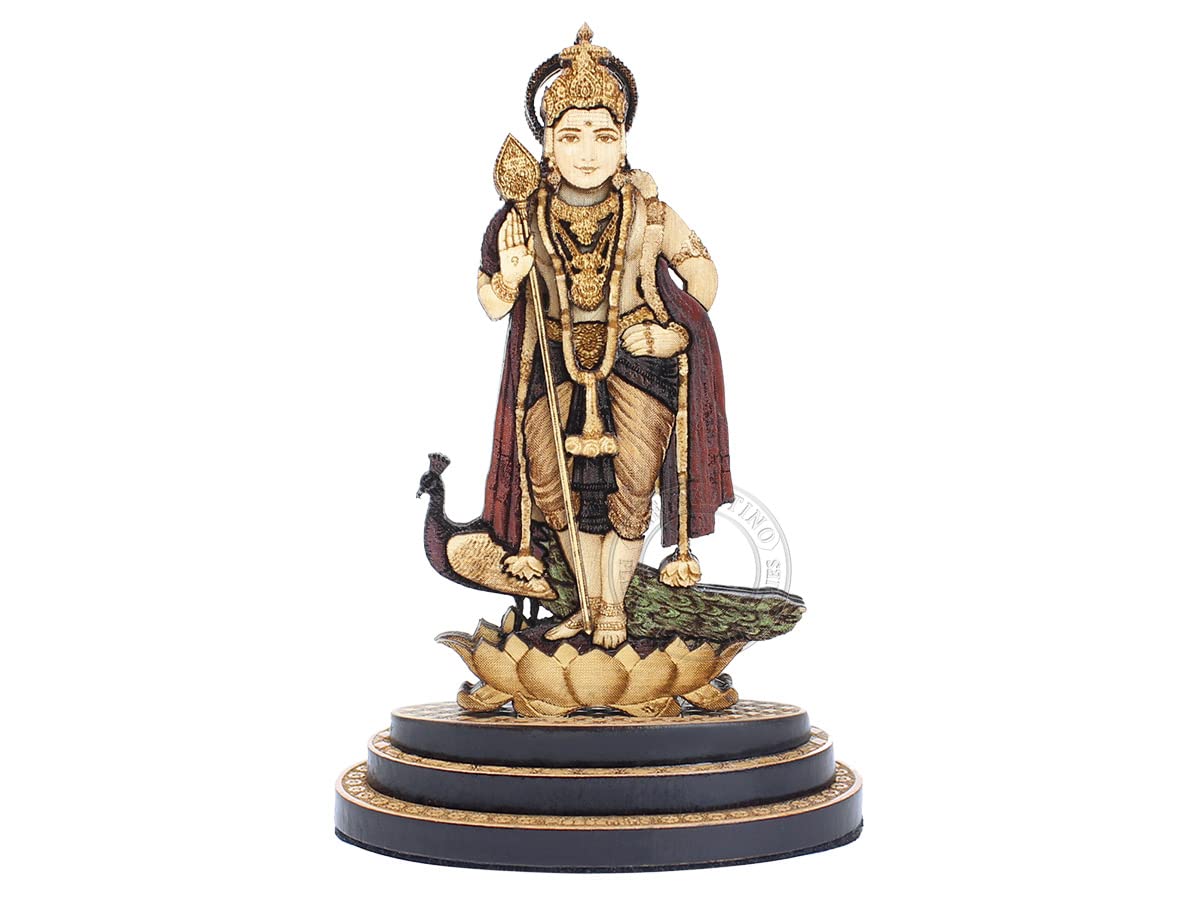 Buy Pleasantino Lord Murugan Wood Marquetry Statue. Lord Kartikeya