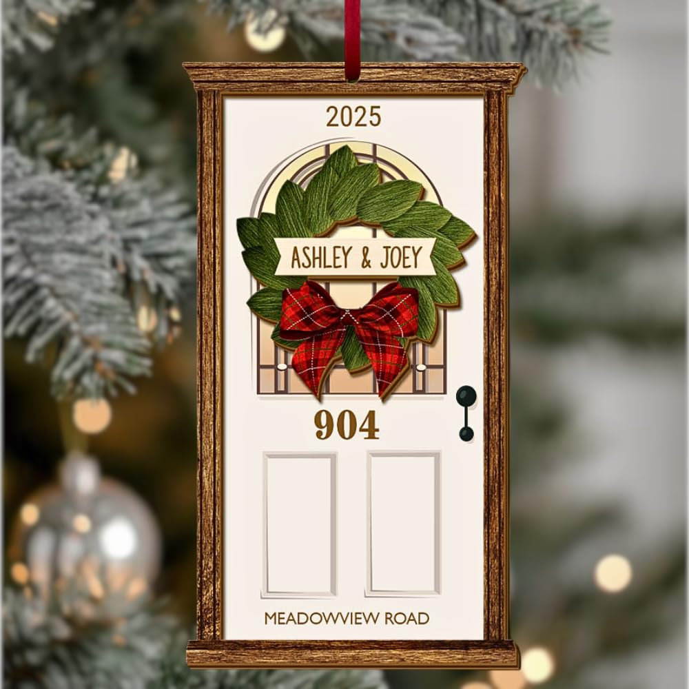 TM TEEMAN 3D Personalized New Home Christmas Ornament 2025 - Custom Housewarming Gifts 2-Layered Wooden Door, First Christmas in New Home Ornament - First Home Owners Gift Ideas for New House