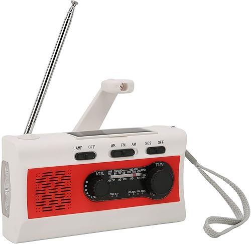 Radio solar portátil impermeable con manivela de mano, radio de emergencia FM AM de 2000 mAh con antorcha LED, 3 métodos de carga, radio de