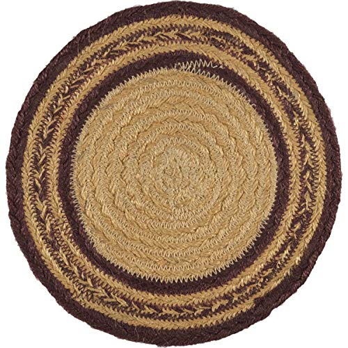 Vhc Brands Americana Primitive Tabletop & Kitchen-Potomac Tan Stencil Star Jute Trivet, 8", Burgundy #TOP2