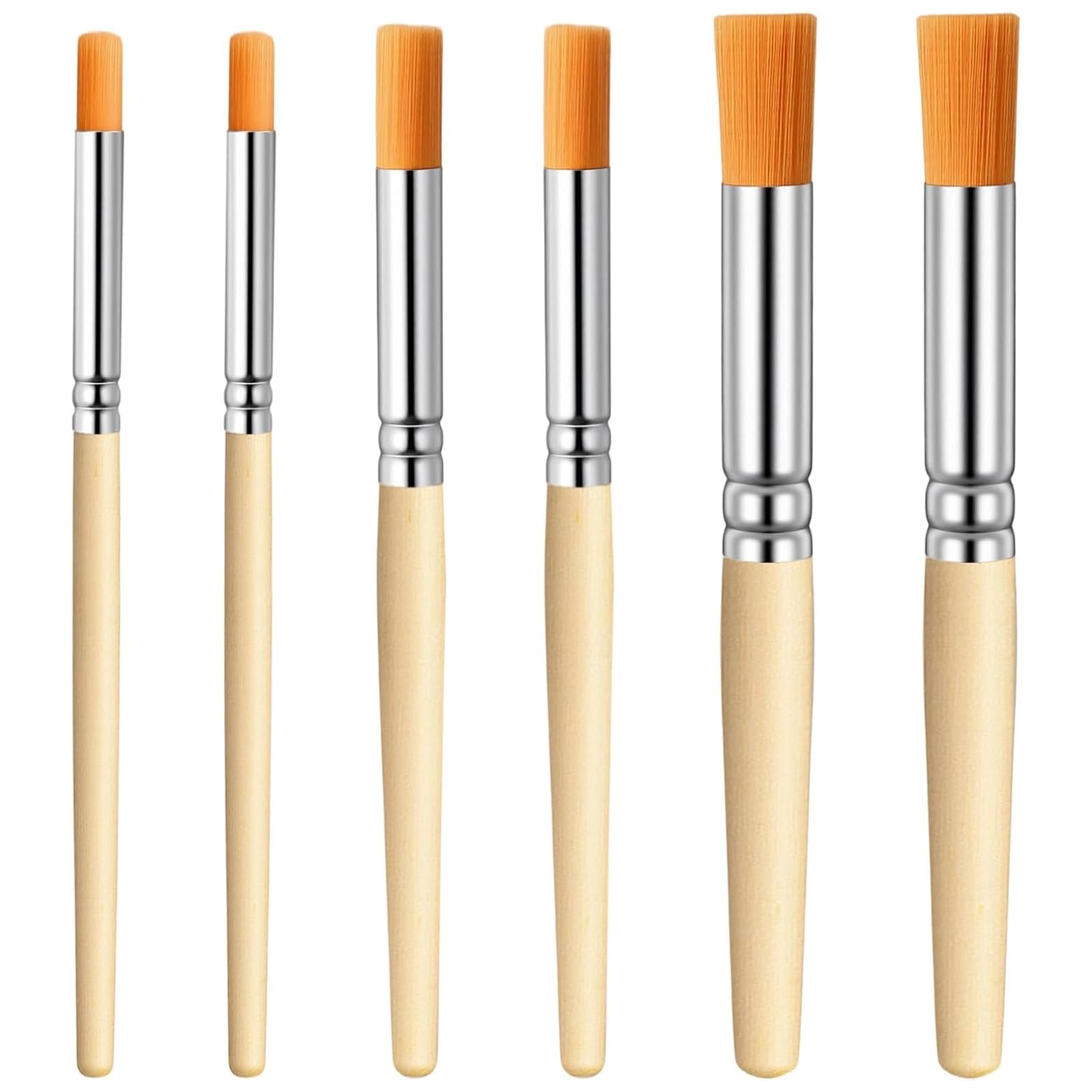 6 Pcs Stencil Brushes,Natural Bristle Small Paint Brushes,Wood Oil Paint Brush,Reusable Small Thin Art Brush,for Stenciling Acrylic Oil Watercolor Diy Art Crafts Wood Paints Template(3 Sizes)