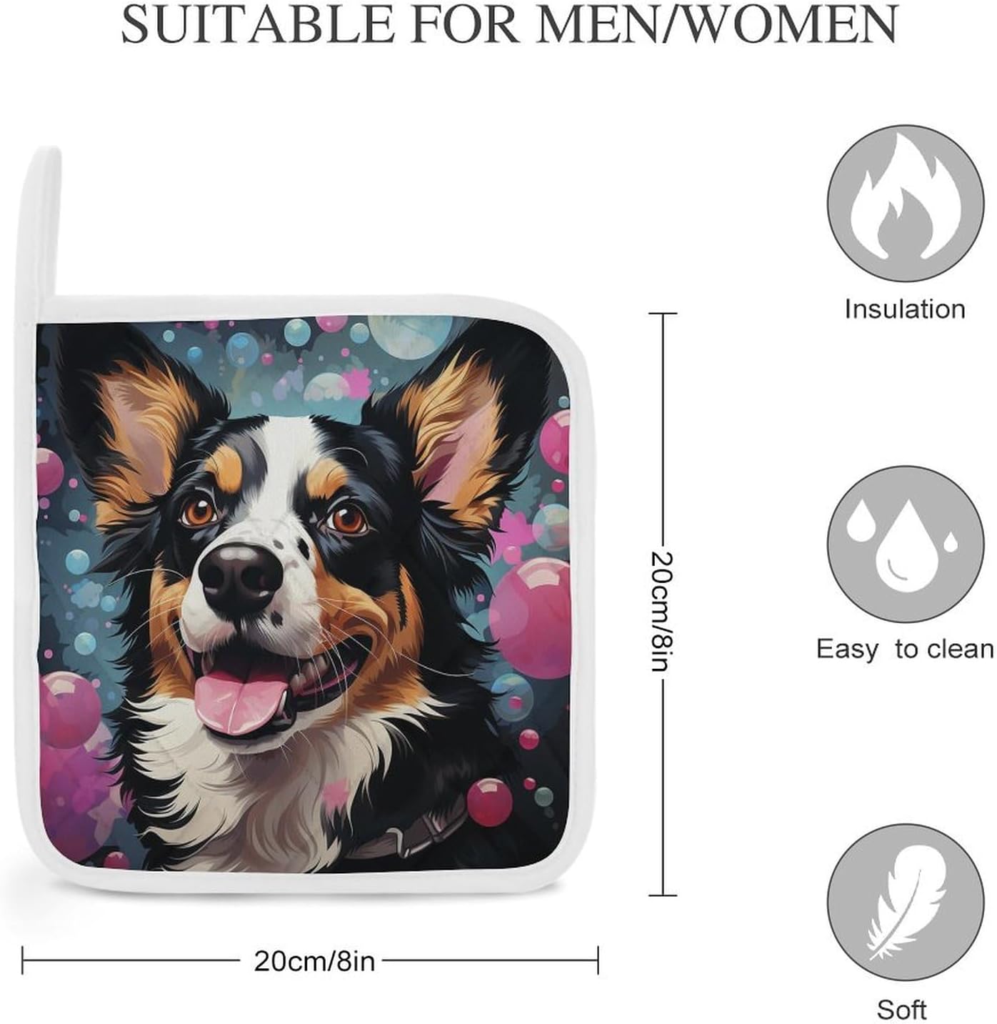 Pot Holders Set of 2 Kitchen Heat Resistant Potholders Colorful Bubbles and Corgis Pot Holders Cotton Lining Oven Hot Pads for Cooking Baking BBQ Microwave Kitchen Accessories image 2