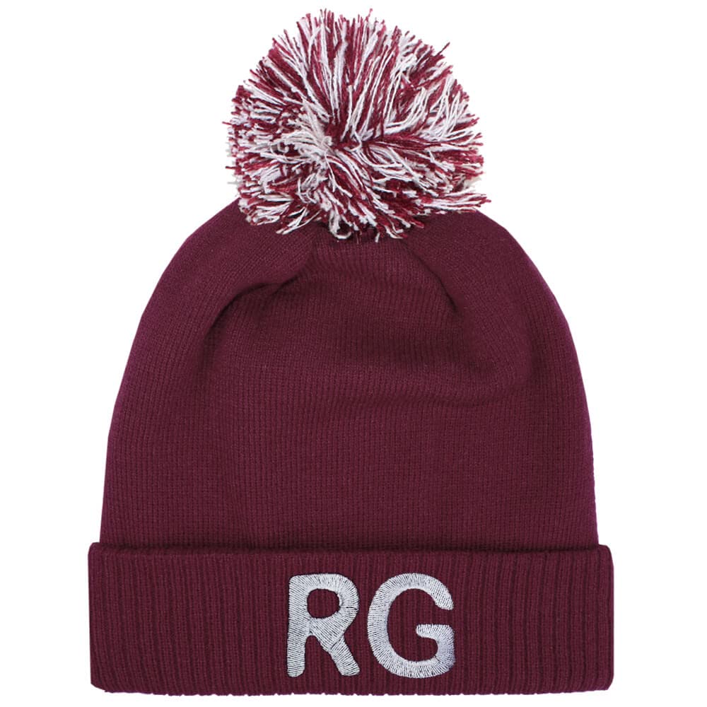TeddyT's Children's Personalised School Initials Chunky Knit Winter Bobble Hat (Burgundy)