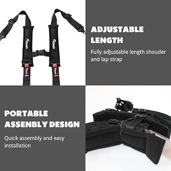 4 Point Harness with Ez-Buckle and Padding, 2 Inch Padding with Sternum Strap Fits all Side by Sides, UTV, 4x4, Go Cart, Buggy (Black)