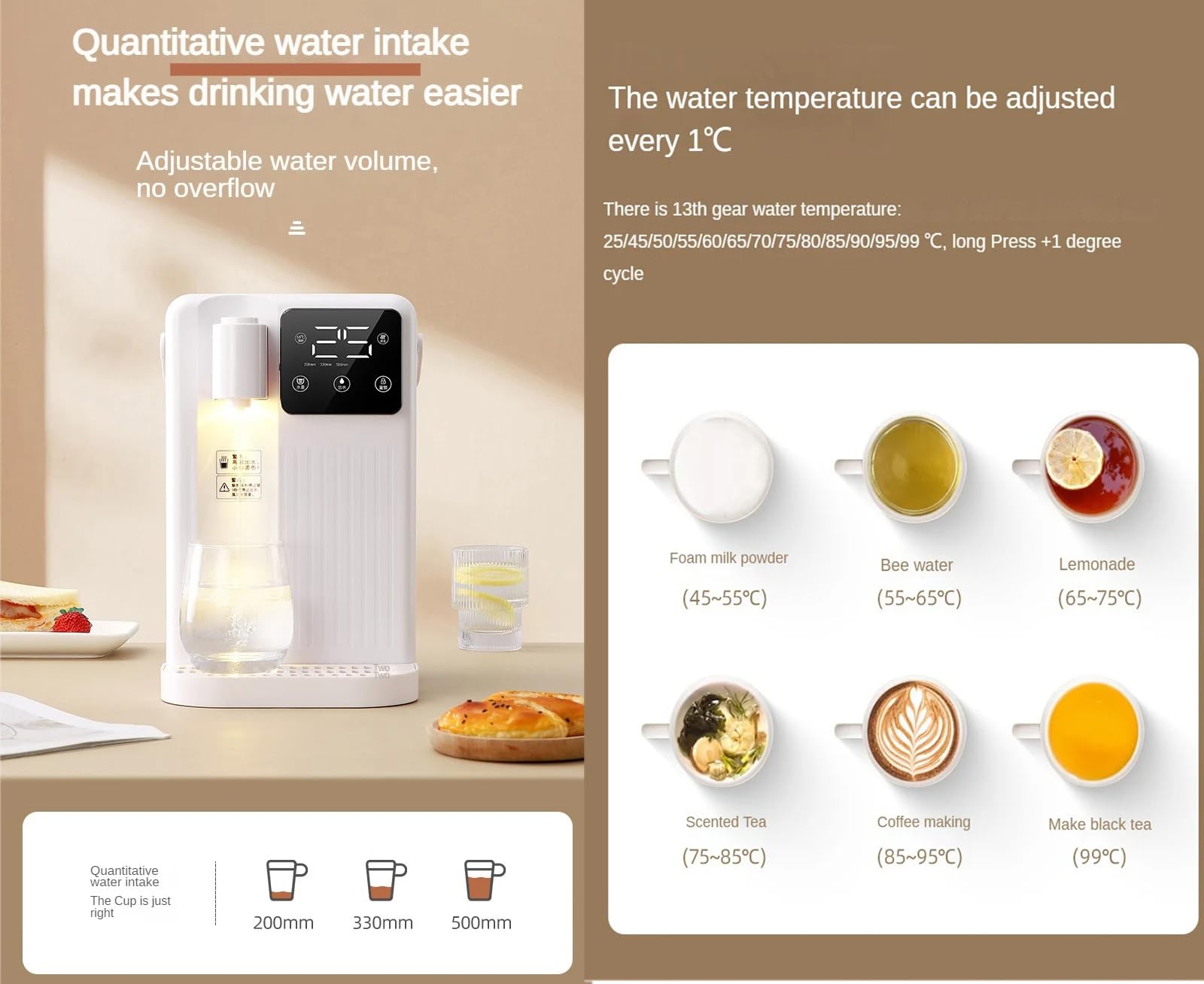 Elektryczny dozownik ciepłej wody, 3 l, natychmiastowa mieszanka ciepłej i zimnej wody, szybkie gotowanie 3 kW, ekran dotykowy, podgrzewacz wody na blacie do herbaty, kawy, gotowania