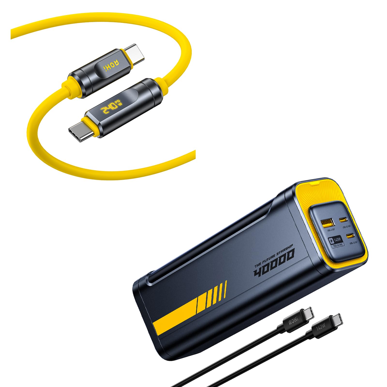 AOHI 140W PD3 1 Laptop Power Bank 40000mAh Fast Charging Station 240W USB4 2 0 Cable with LED