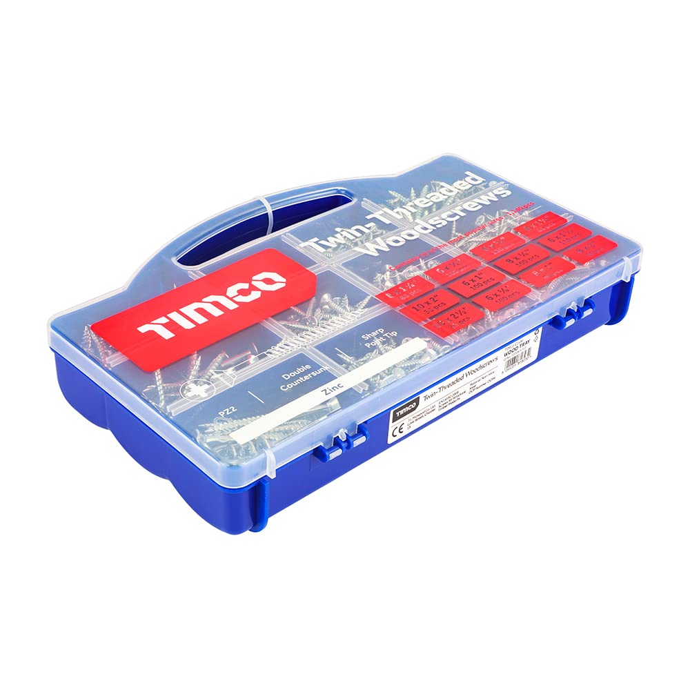 TIMCO Twin-Thread Mixed Tray Woodscrew - Zinc - Mixed Sizes - Box of 1140