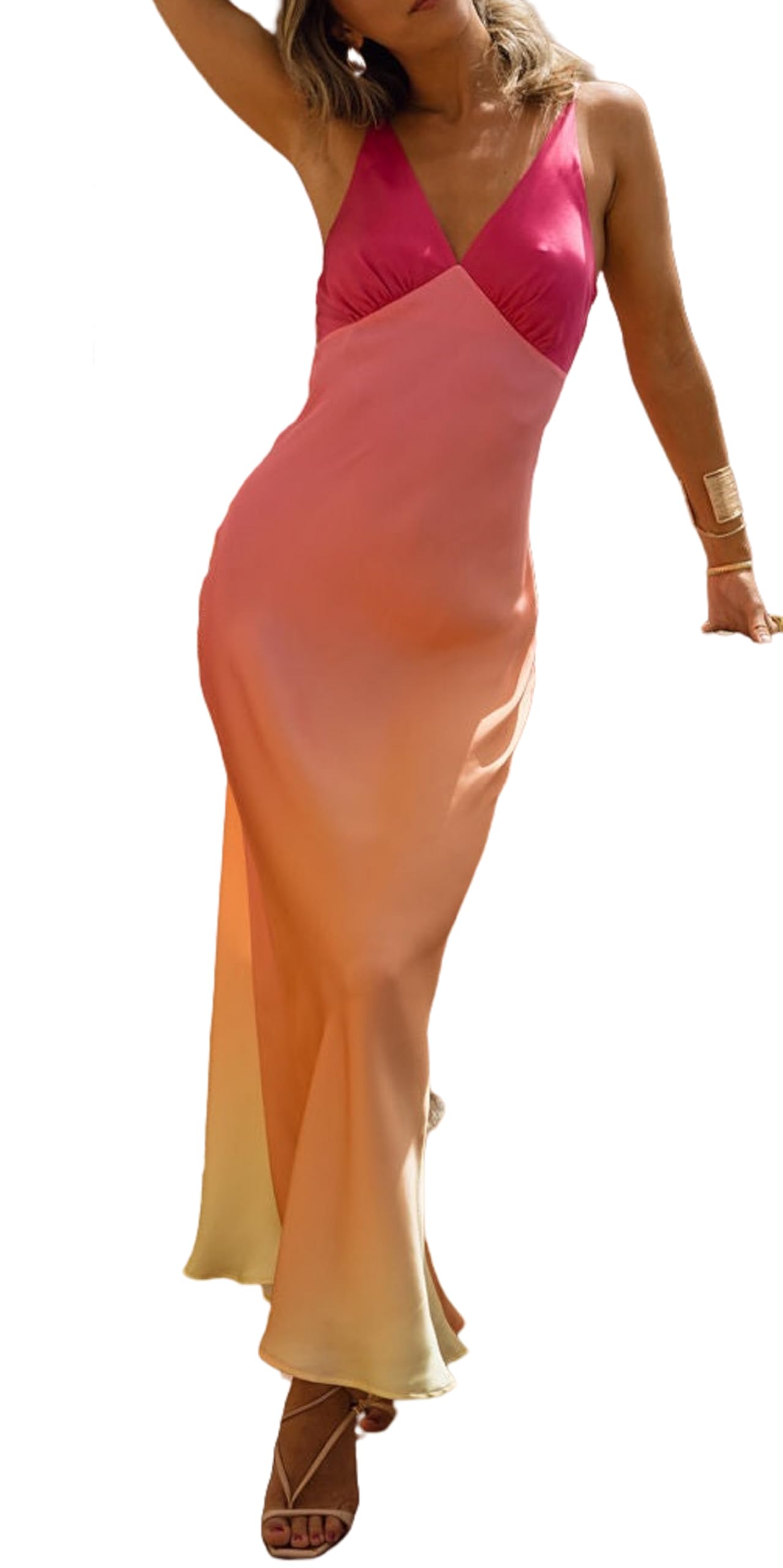 Seyumixi Womens Tie Dye Maxi Dress Y2k Gradient Spaghetti Strap Backless Slim Long Slip Dresses Summer Party Beach Dress