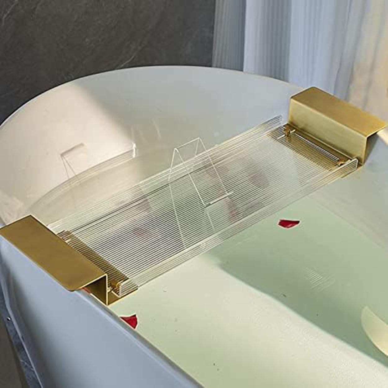 Acrylic Bathtub Tray Expandable Transparent Bathtub Tray with Non-Slip Handle Reading Stand Tablet Holder Bathtub Holder Bathroom Tray Expandable Transparent Bathtub Tray with Non-Slip Handle