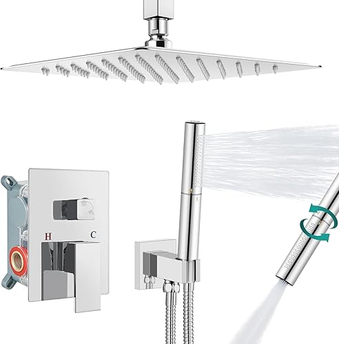 Miniatura 9 de Aolemi Sistema de ducha de montaje en techo con cabezal de ducha de lluvia y mano, juego de grifos de ducha de alta presión con válvula de