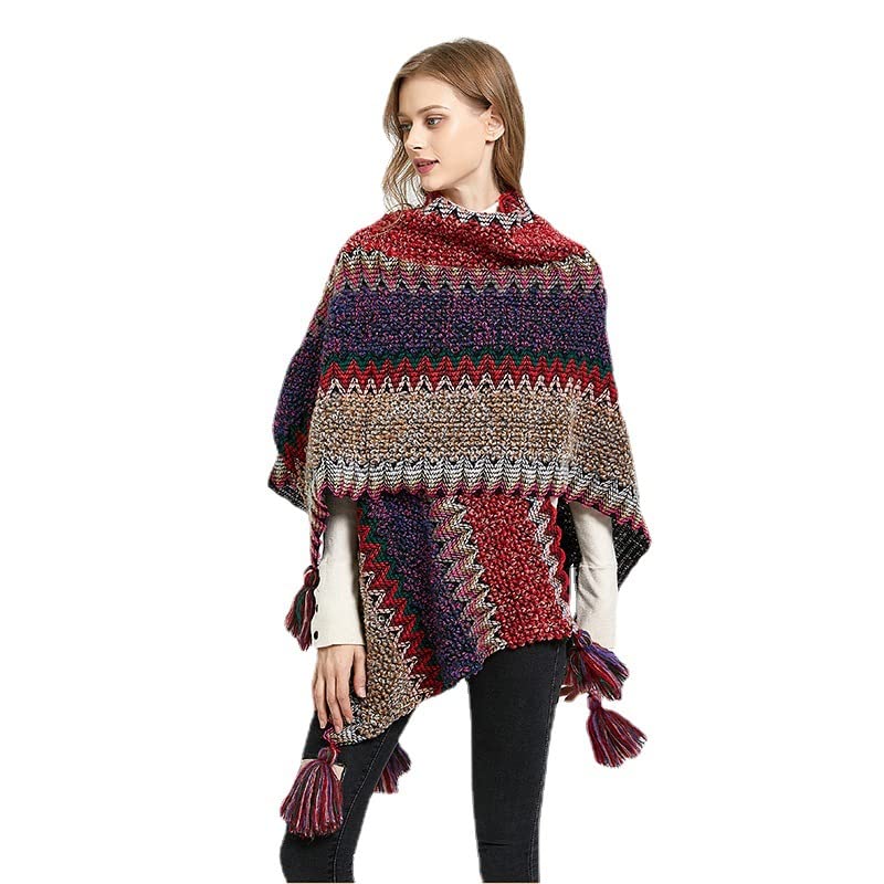 DNLKWGO Womens Open Front Poncho Cape Extra Large Thick Soft Shawl Wraps Knitted Plaid Shawl Cardigan2