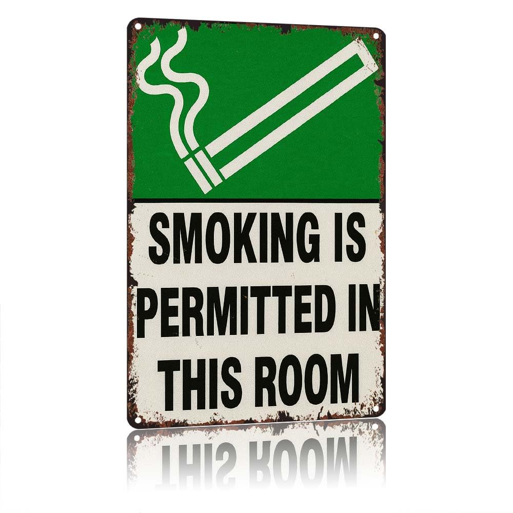 peiyeety Smoking Is Permitted In This Room Funny Retro Decorative Sign, 12X8in Vintage Aluminum Metal Tin Sign, Wall Decor For Man Cave Bar Garage Pub Smoking Area Cafe Store Indoor Outdoor