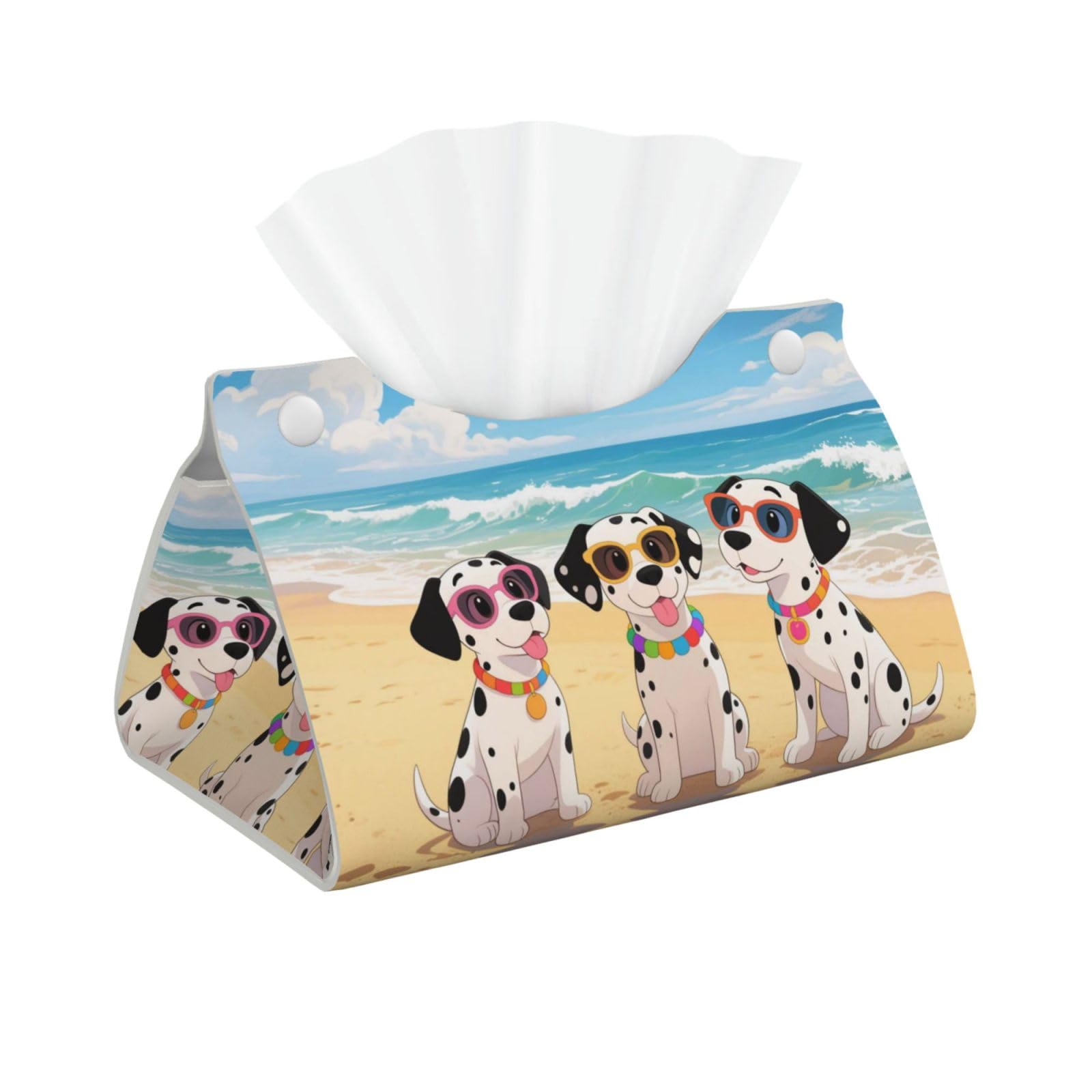 Pu Leather Tissue Box Cover, Beach Dogs Rectangle Tissue Case Covers Decorative Tissue Box Holder Waterproof Tissue Holder Organizer for Bathroom Home Office
