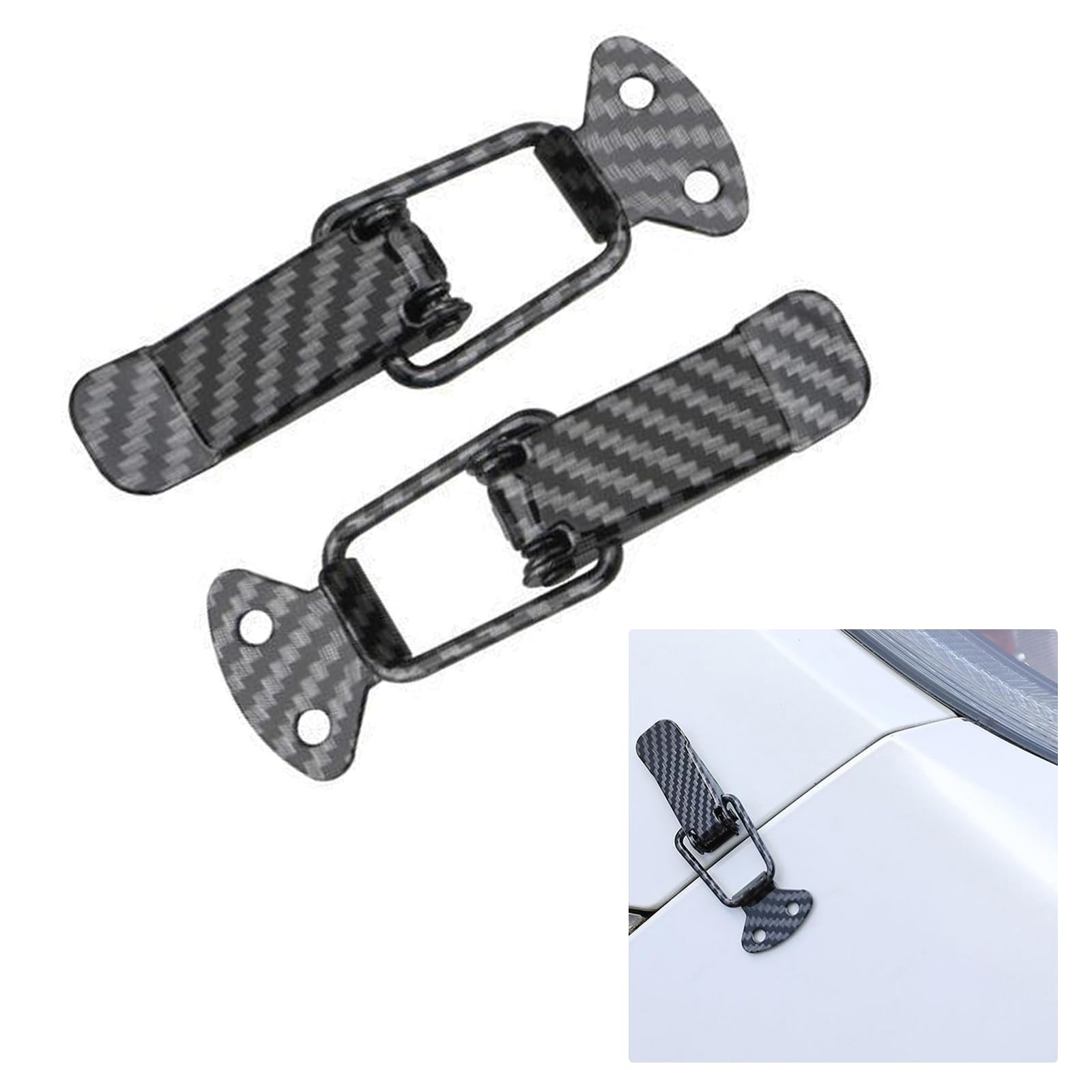 ZKFAR 2 PCS Car Bumper Security Hook Lock Clips Kit, Metal Car Surrounding Fixed Buckle, Security Spring Loaded Car Trunk Tail Bayonet Lock, Universal for Most Cars, Trucks (Carbon Fiber Black)