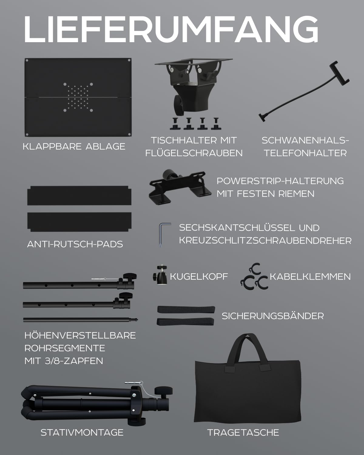 Projektor-Stativ, höhenverstellbar 27"-62" & Boden-Projektor-Stativ, tragbarer Laptop-Ständer, Kamera & Licht & Kugelgelenk – gut verarbeitet, einfach zu justieren, DJ-Rack & Musik- oder Filmständer