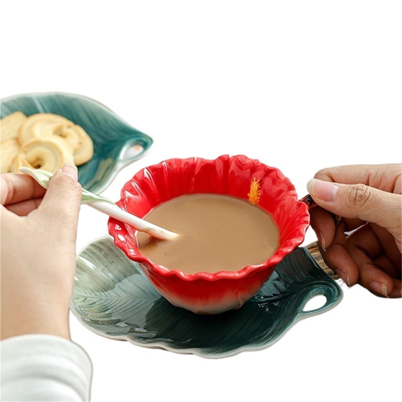 Kaffeetasse Untertasse Sets 180ML Becher Tee Kaffeetasse Untertasse Set Home Office Keramik Teetasse Trinkset(Color2)