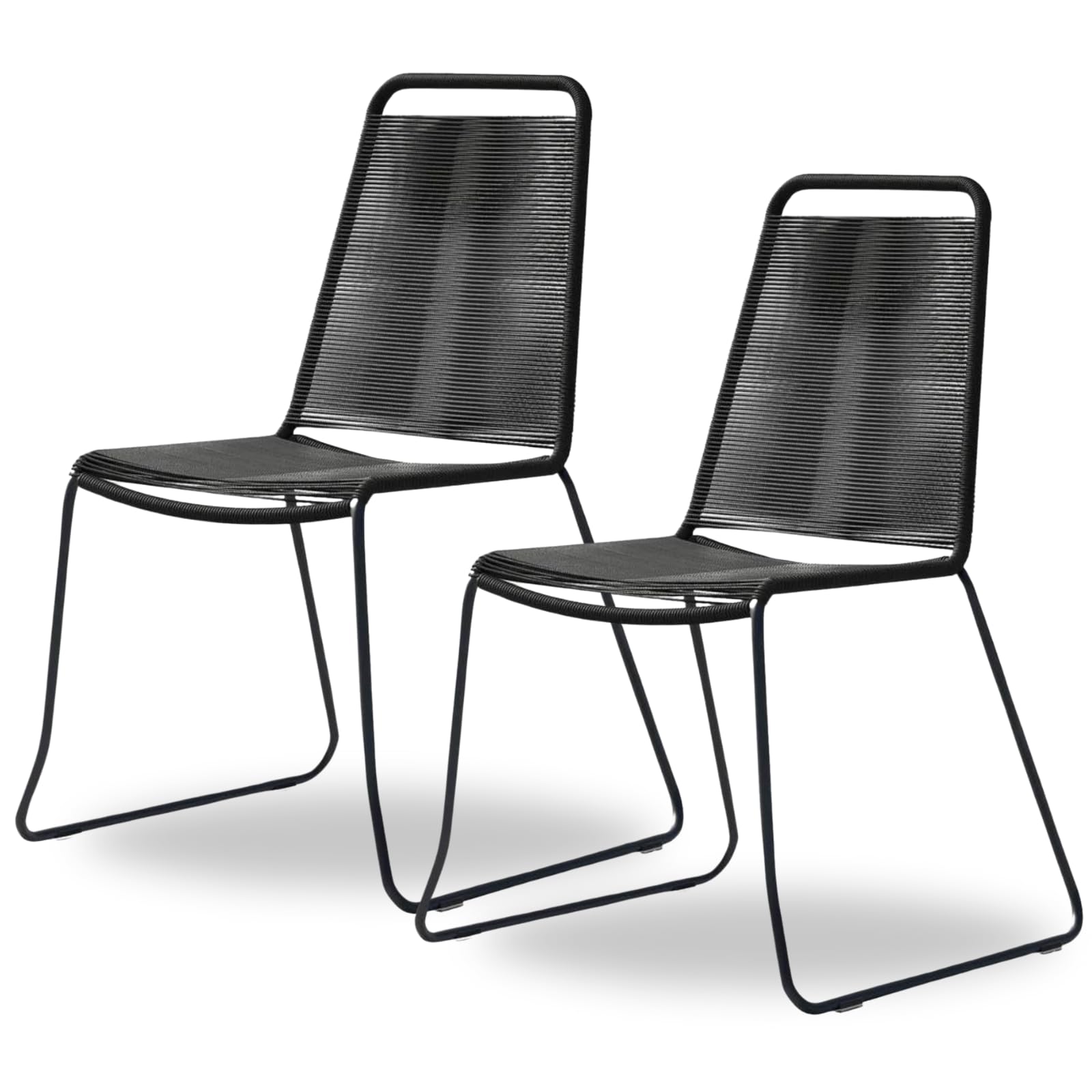 CLICK-DECK Outdoor Dining Chairs | Black, Rope, Woven, Stackable Chairs | Indoor, Outdoor, Patio, Garden, Balcony, Table | Comfy, Modern & Stylish | Set of 2 Chairs