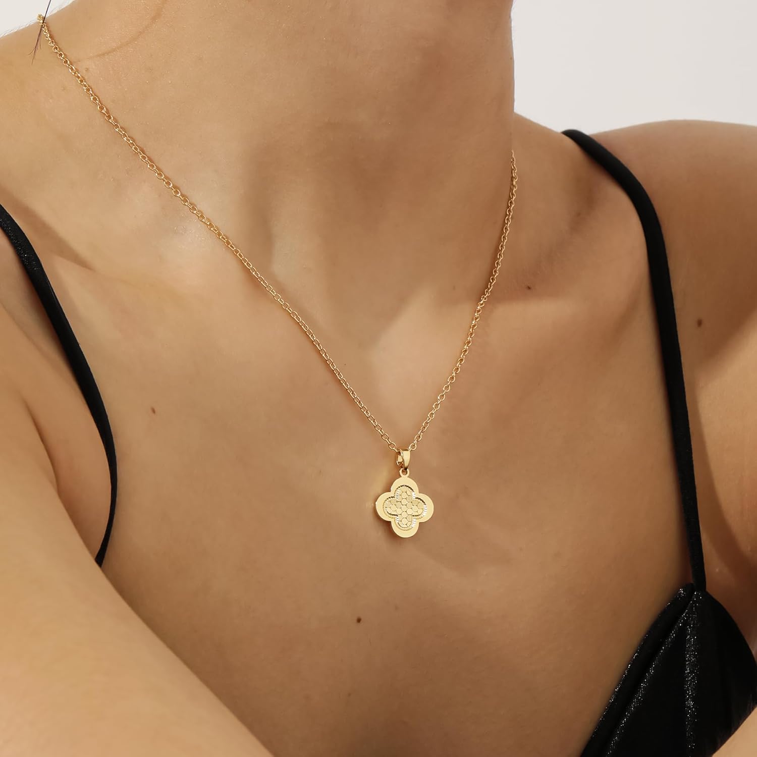 Gold Clover Necklace for Women Dainty 14K Gold Plated Pendant Necklace Adjustable Chain Choker Charm Colorful Clover Pendant Lucky Necklaces for Women Jewelry - Image 8