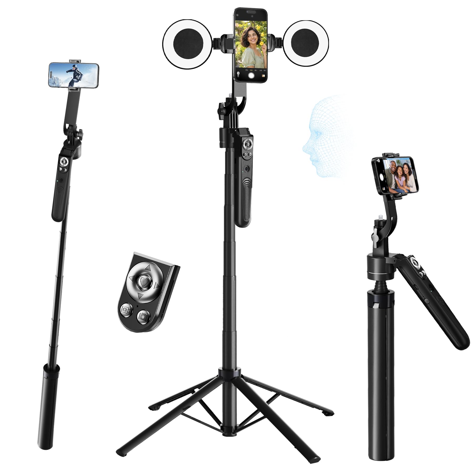 Trépied de suivi automatique du visage pour iPhone avec lumière et