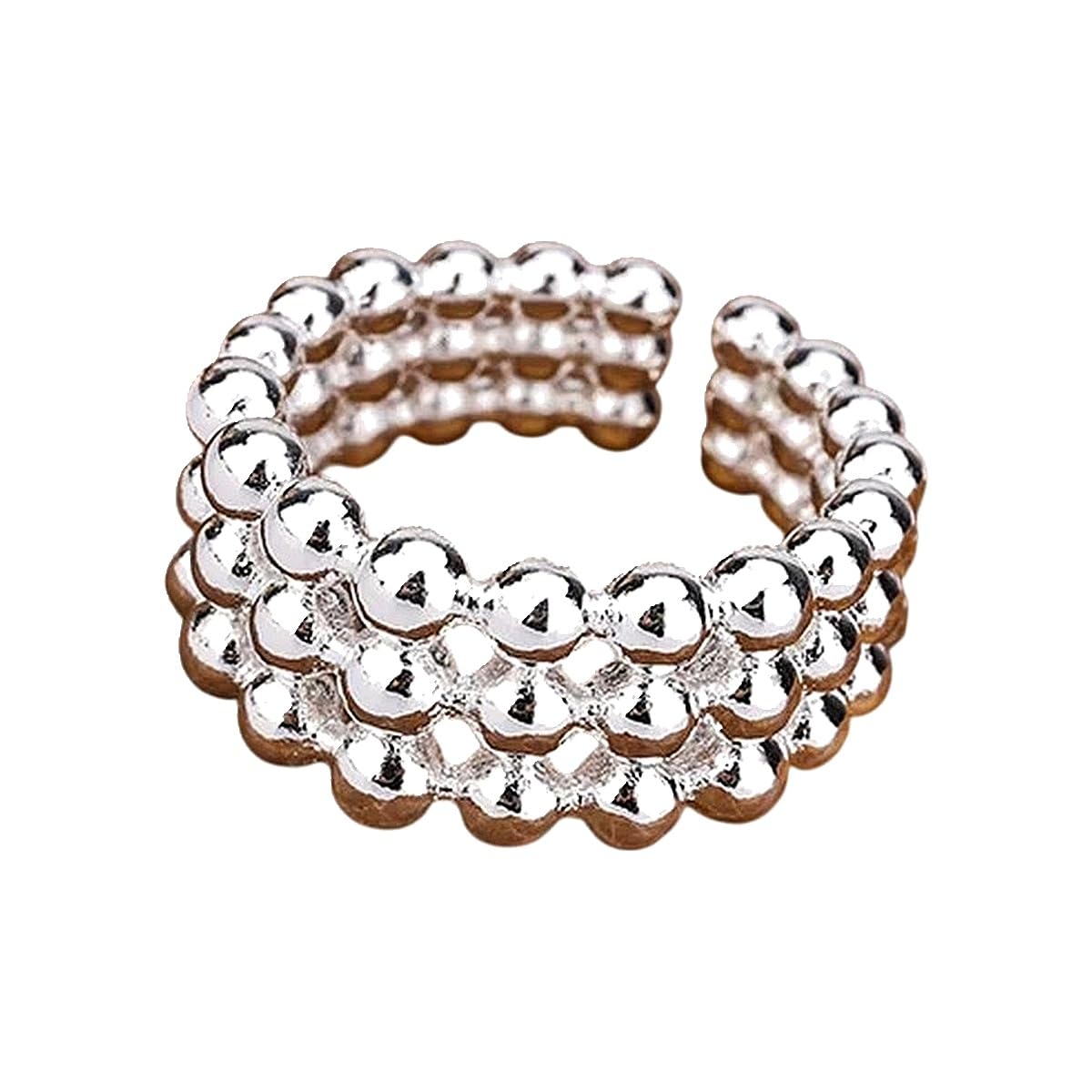 925 Sterling Silver Three Layers Bead Adjustable Rings For Women Wedding Vintage Luxury Jewelry Ladies Accessories Jewellery