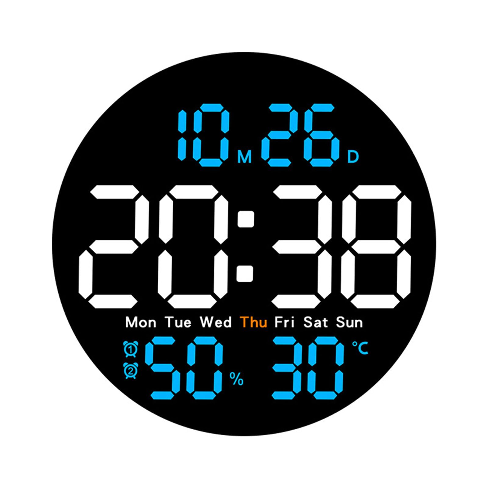 Orologio da parete digitale a LED con ampio display sveglia elettronica con retroilluminazione automatica telecomandata umidità della temperatura, blu cielo